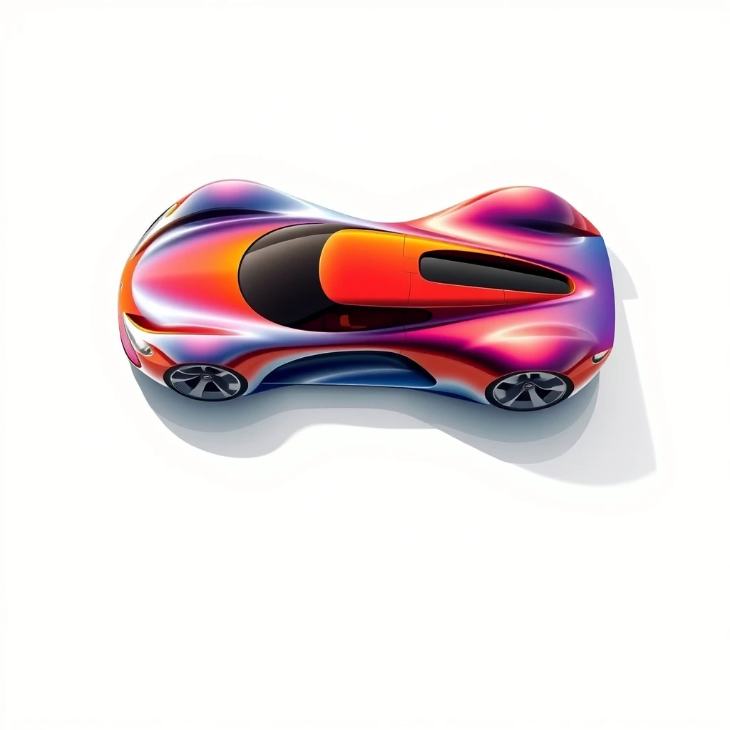 A new sports car concept by Syd Mead, flowing, sleek, dynamic, colorful.