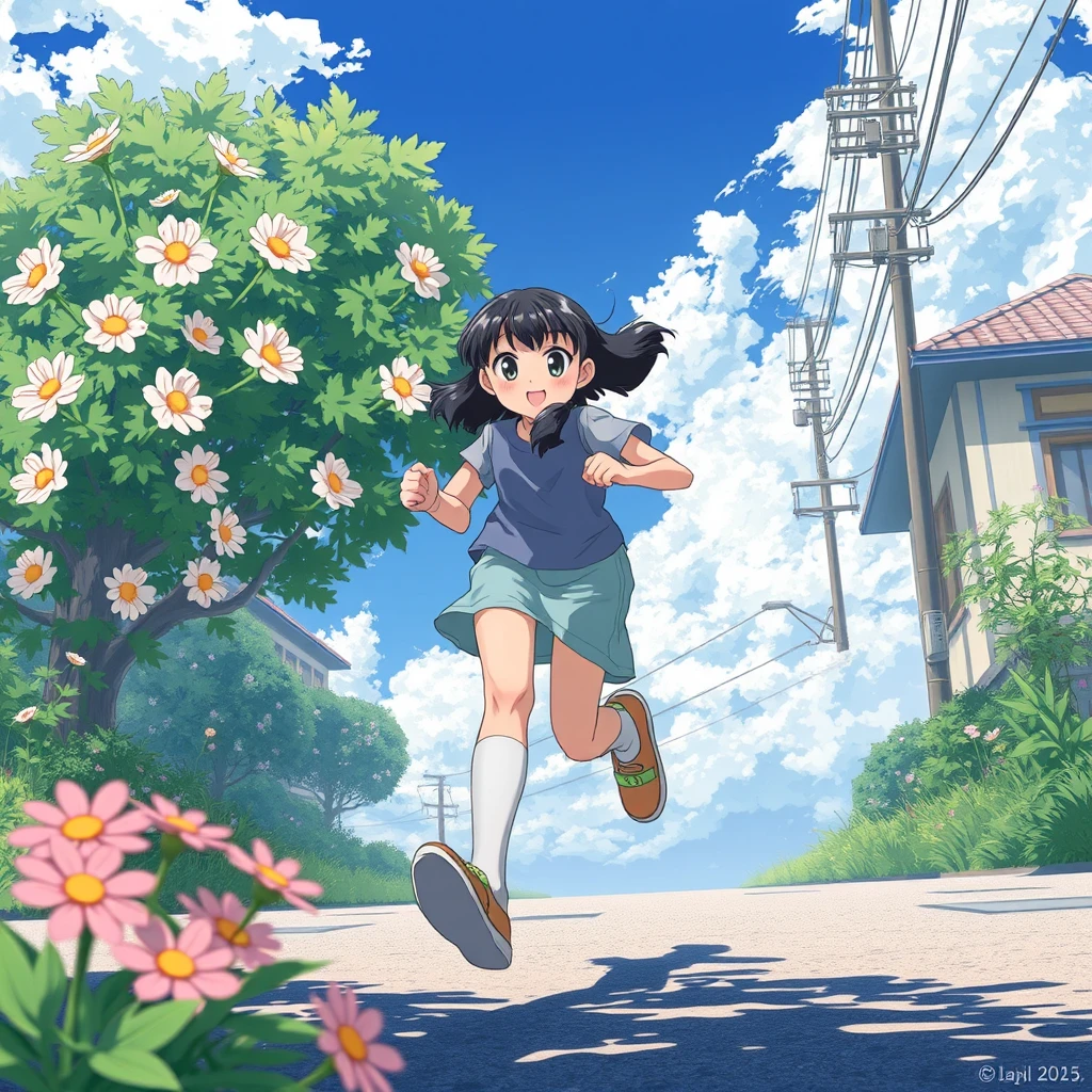 Youth, flowers, running, anime, realism, Japan, summer