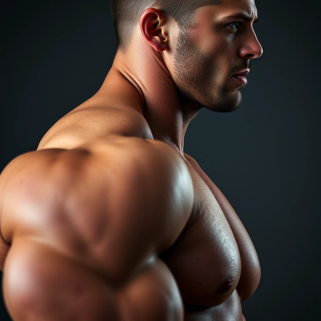 A half-body portrait of a muscular, beefy man, HD, 32K UHD, real. - Image