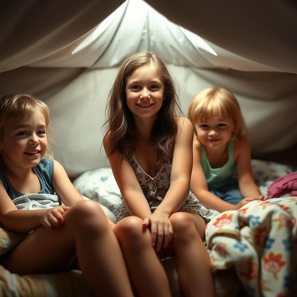 A summer camper shows her bunkmates all her most intimate parts after bedtime.