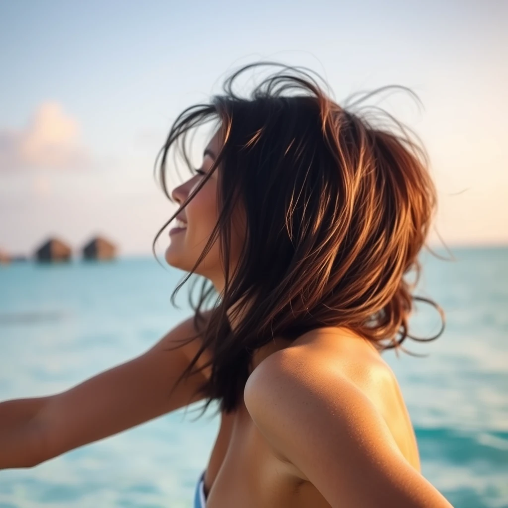 A woman is sunbathing in the Maldives. - Image