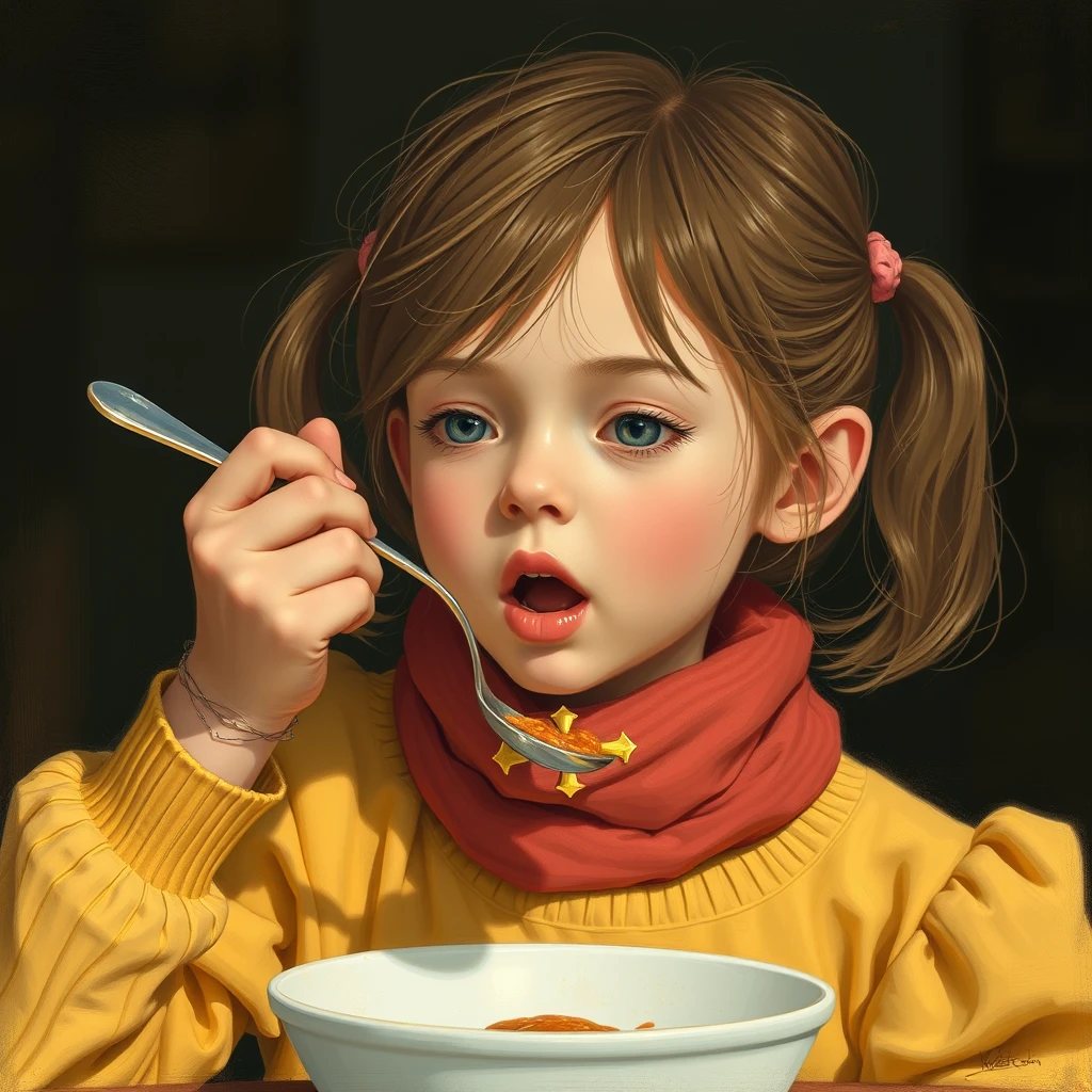 A girl eating a spoon —ar 16:9