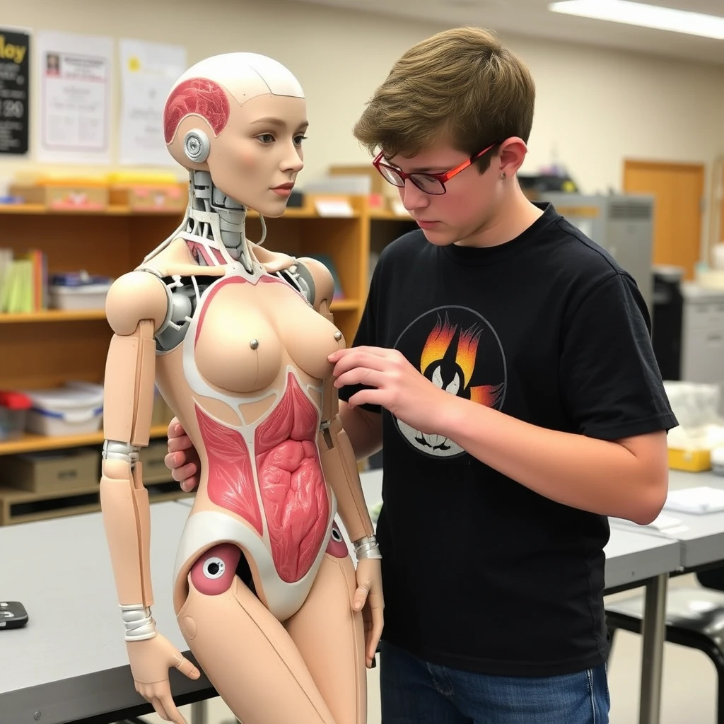 A boy is making a life-size anatomically correct fembot for his science fair project. - Image