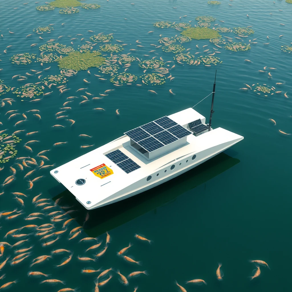 Smart minimalist design of an aerodynamic floating mobile Catamaran platform in the aquatic shrimp farm, the platform with sensors to locate shrimp presence and navigates autonomously there to dispense the food grains, powered by large solar panels and can use aerator to increase BOD where required.