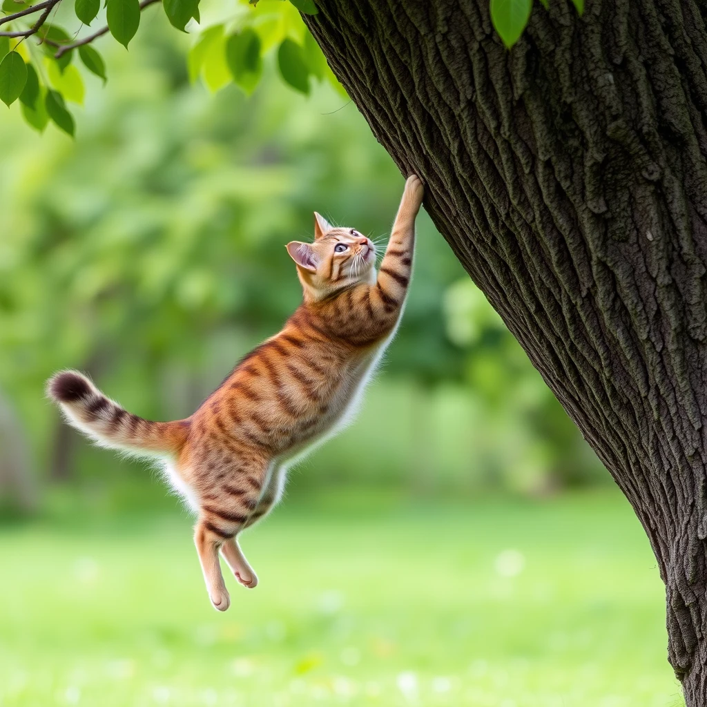 a cat jump to the tree - Image