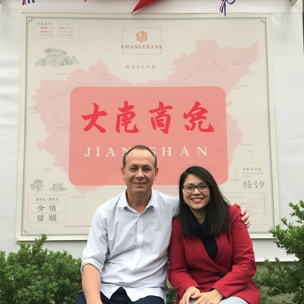 Sitting in front of the Jiangshan Map. - Image