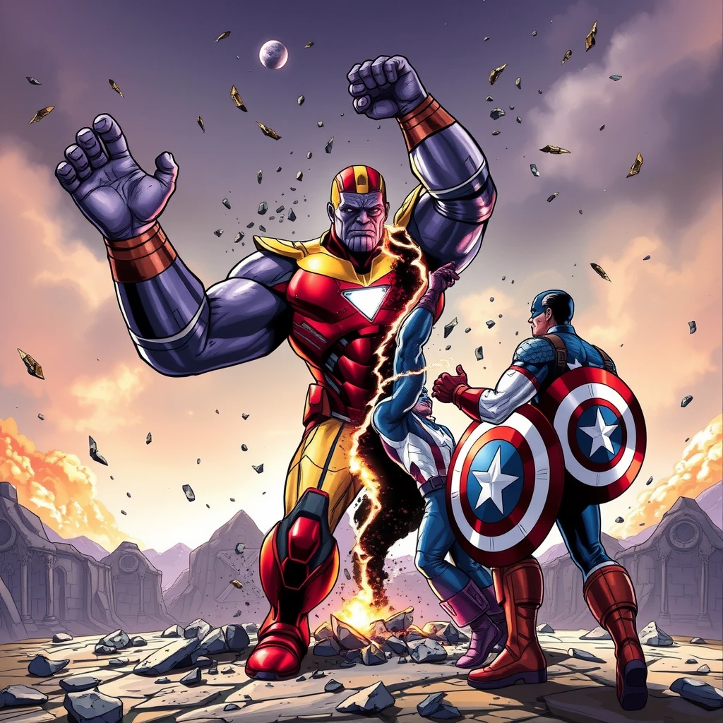 Thanos ruthlessly defeated Iron Man and Captain America, tearing them apart