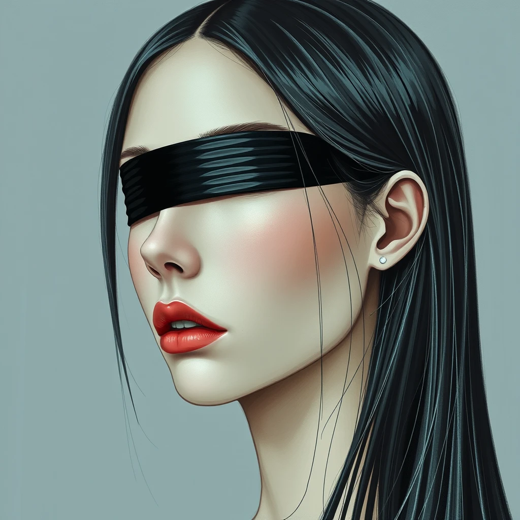 Blind Justice female face, side face, Straight hair - Image