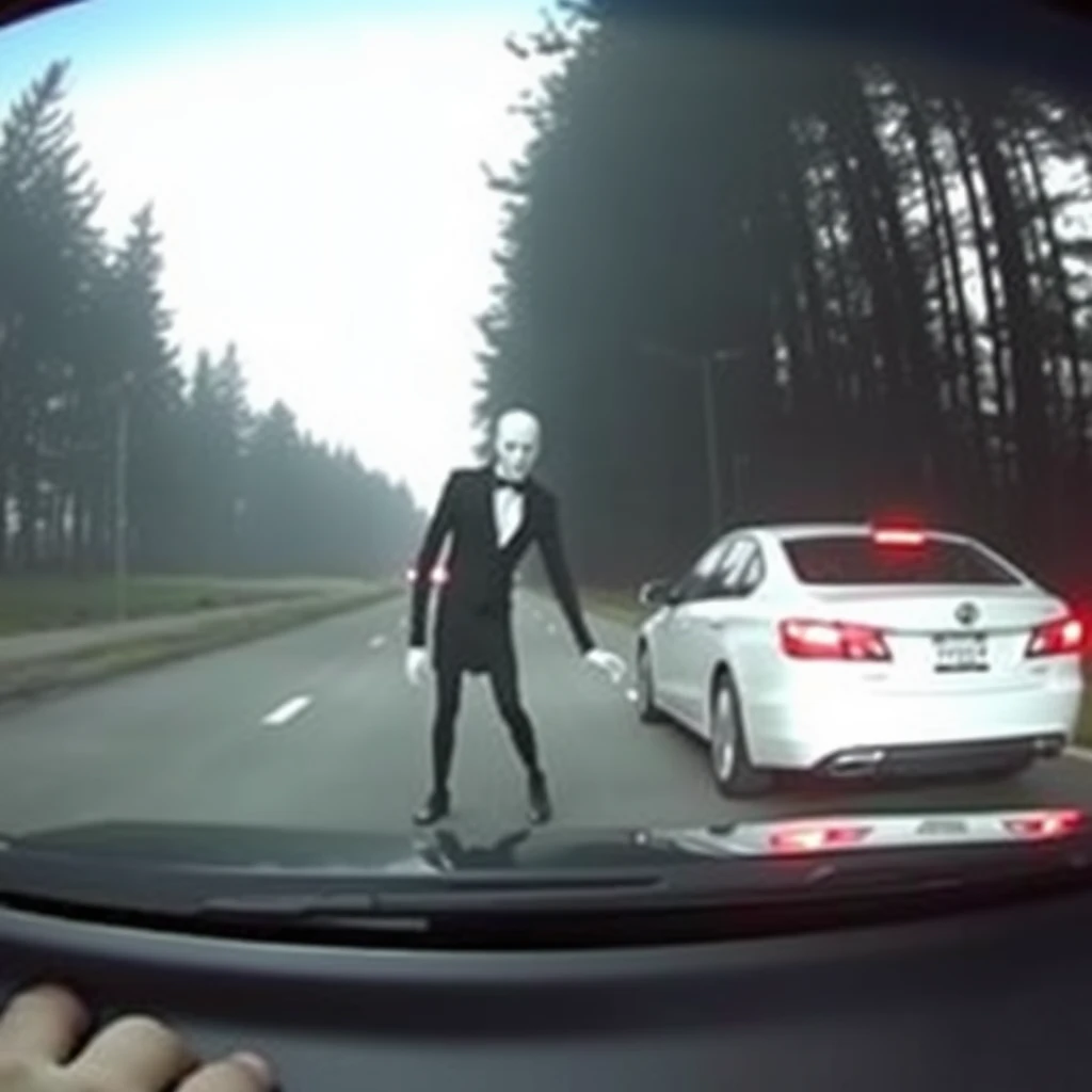 Discovered dashcam footage of Slenderman being hit by the camera car.