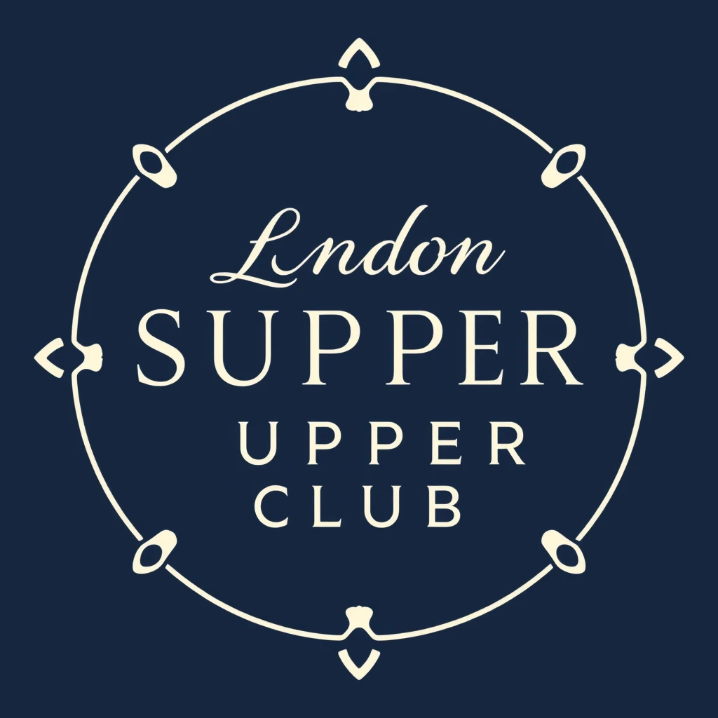 Logo for a club called “London Supper Club”, using dark blue, in a modern style.