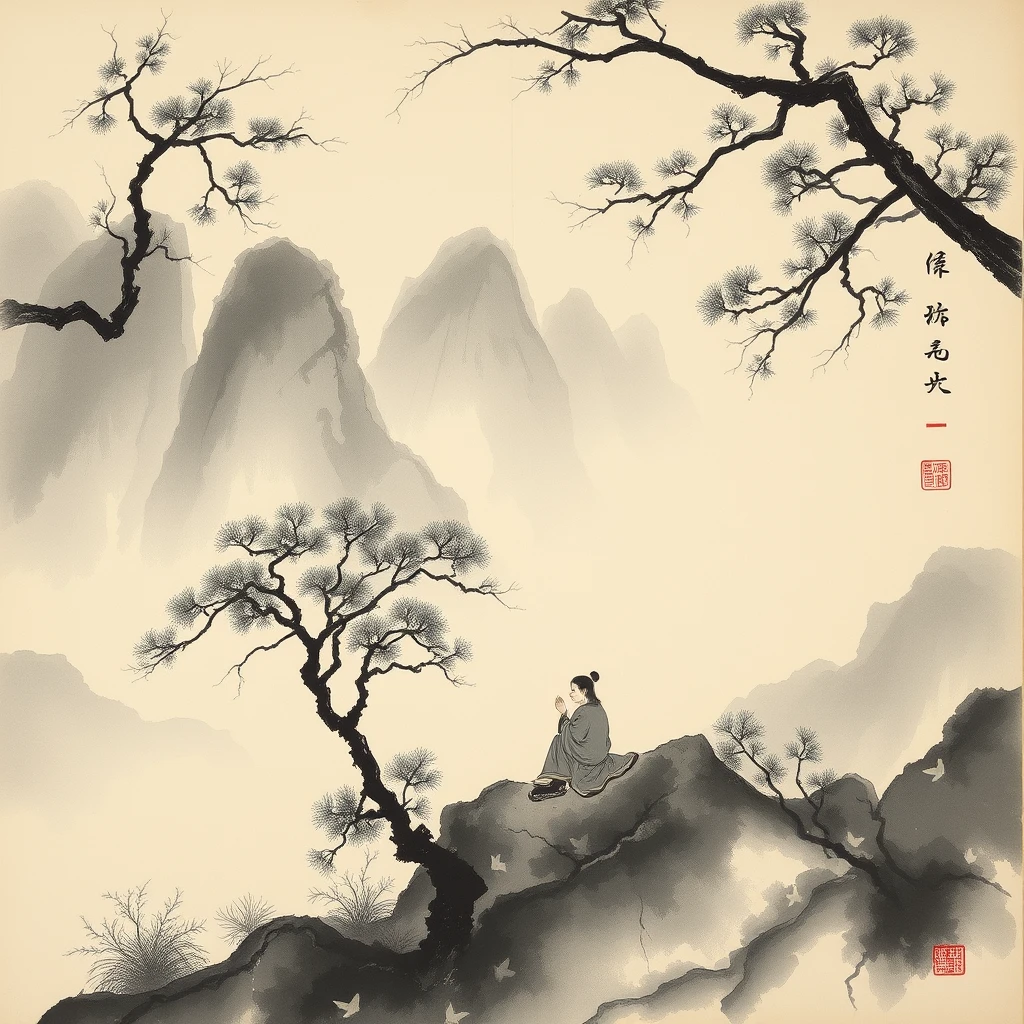 Sitting in Jiangshan, Chinese ink painting - Image