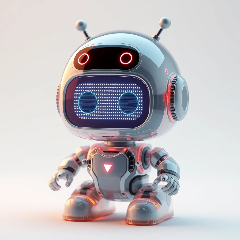 Cute aesthetic, a (tiny cute translucent polycarbonate robot) with an LED screen face, emoticon, stunning unreal engine render, intricate details. - Image