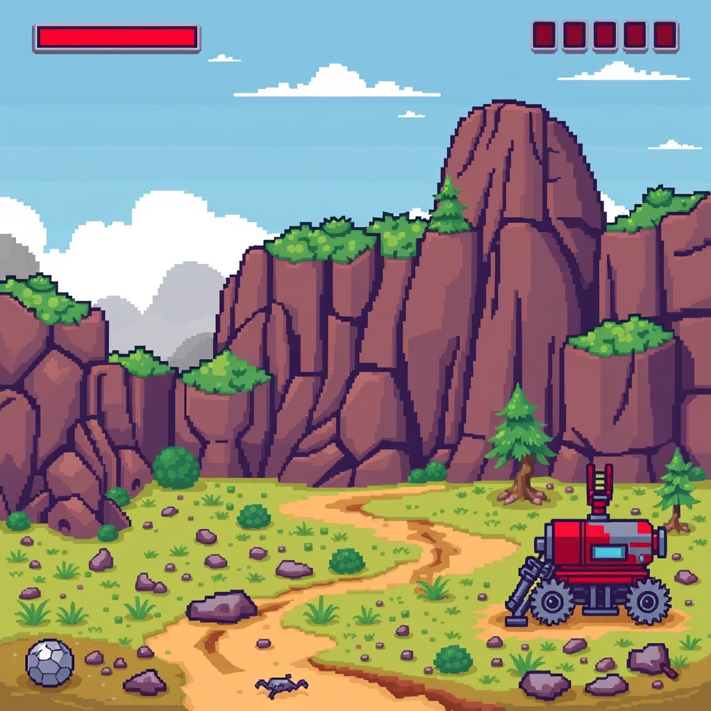 Metal Slug, pixel art, 2D landscape game, scroll game, flat.