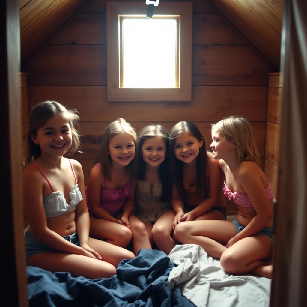 A summer camper shows the girls in her cabin all her most intimate areas after bedtime. - Image