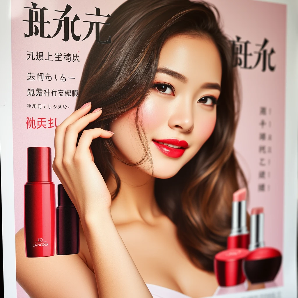 "Actual photo, an Asian woman, poster for a cosmetics advertisement." - Image