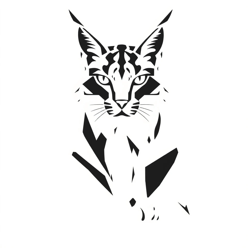 A lynx made out of abstract shapes, black and white.