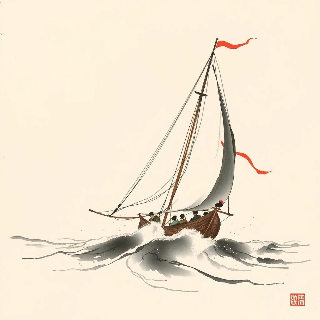 sail with the wind, Chinese ink painting