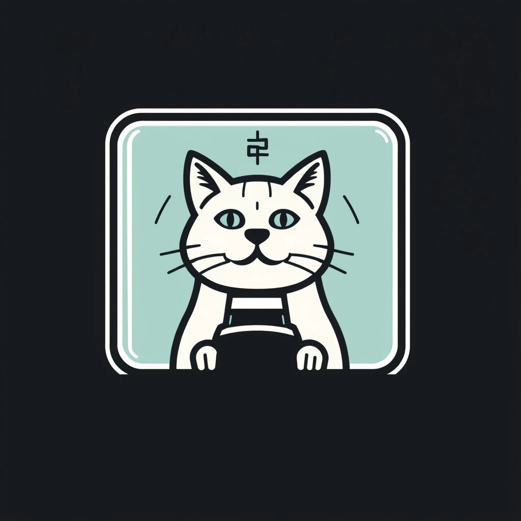 Design a logo for me. The theme is monitoring a cat using a phone camera, using simple black lines.