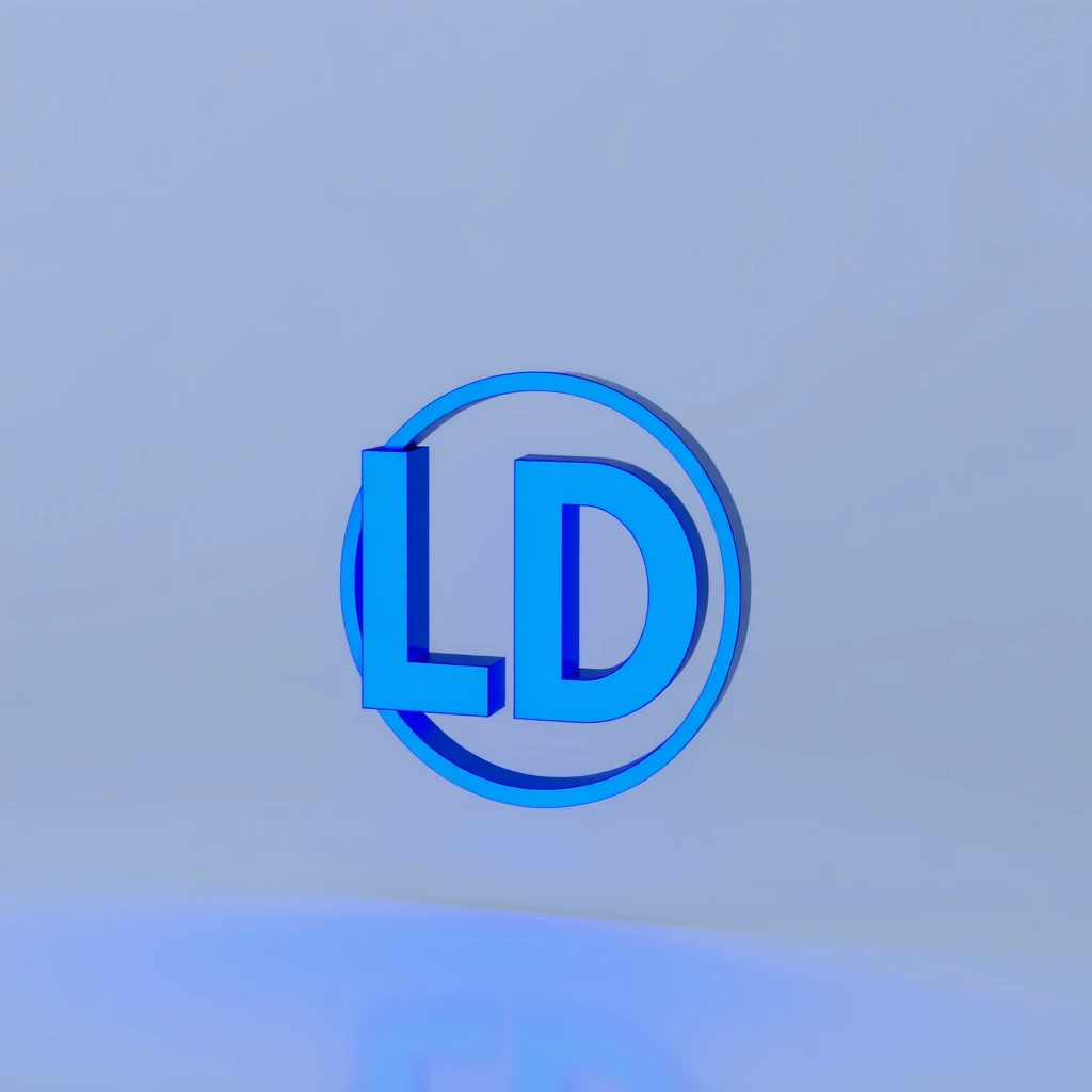 "LD" blue logo with light background