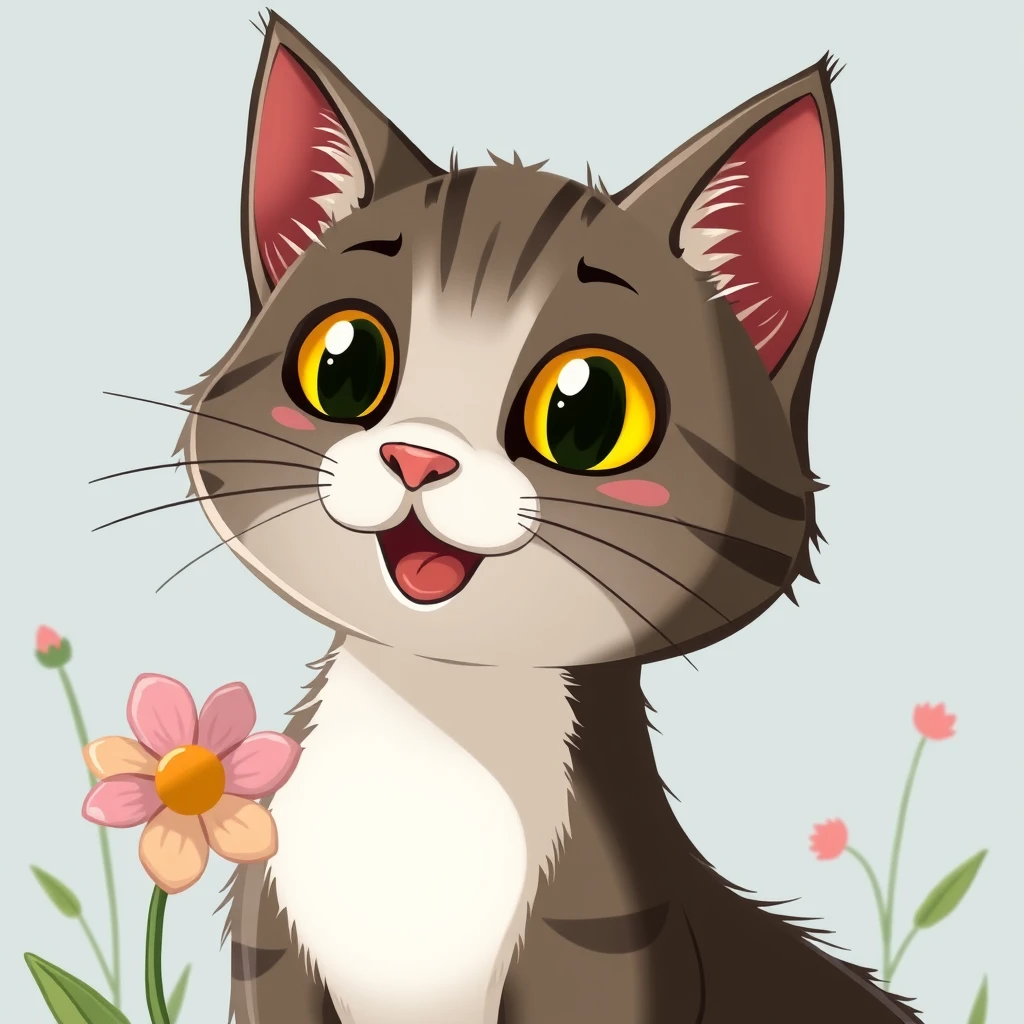 flower and cat,cartoon - Image