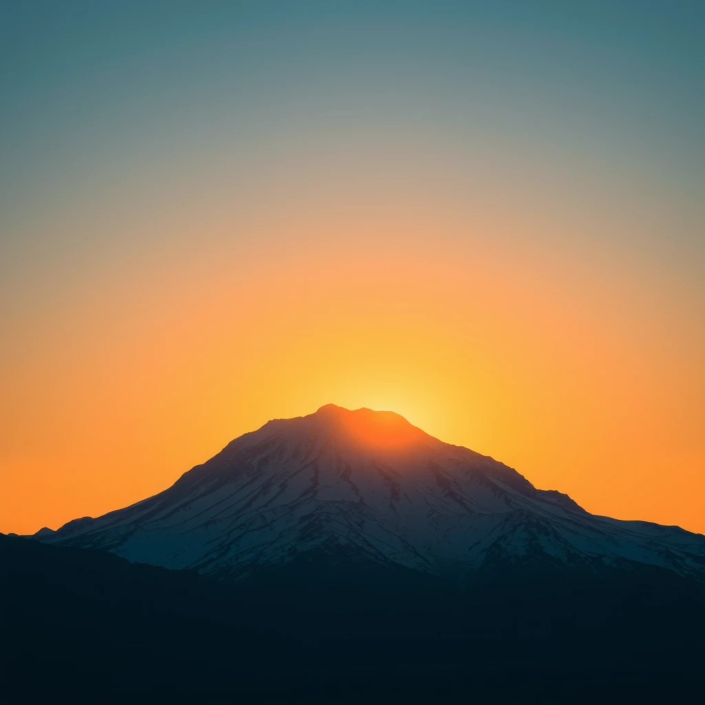 A sun back with a snow mountain at sunset.