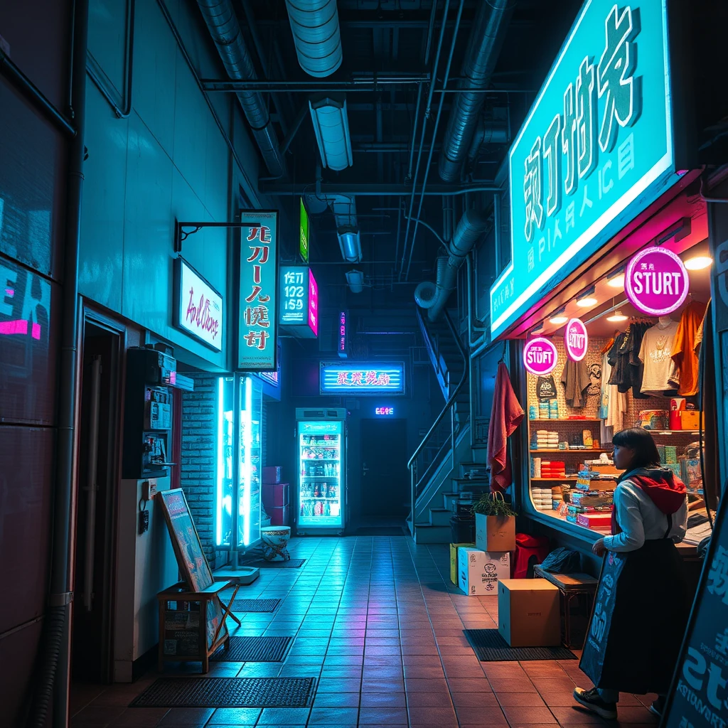 shop, bright environment, nobody, cyberpunk, - Image