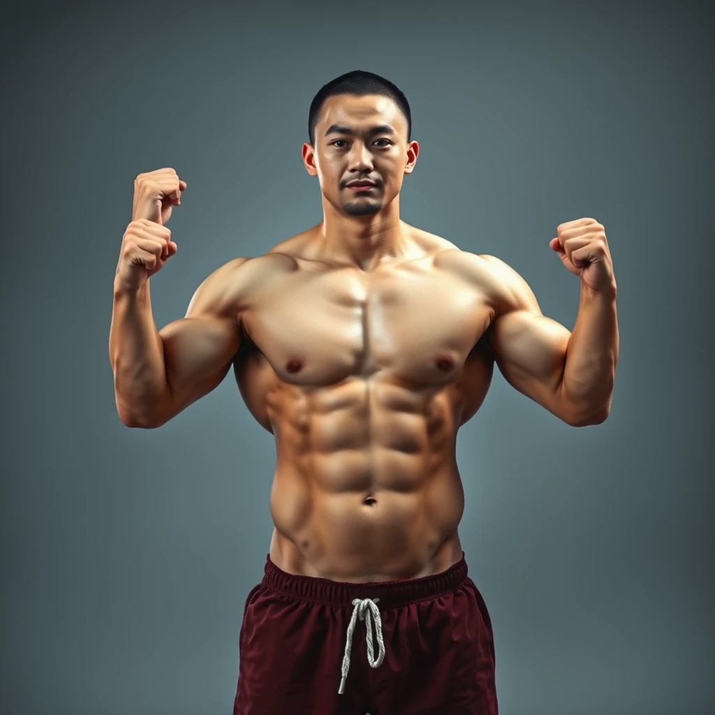 a full body portrait of a muscular (beefy:1.4) Asian male, buzz cut, 32k UHD, real