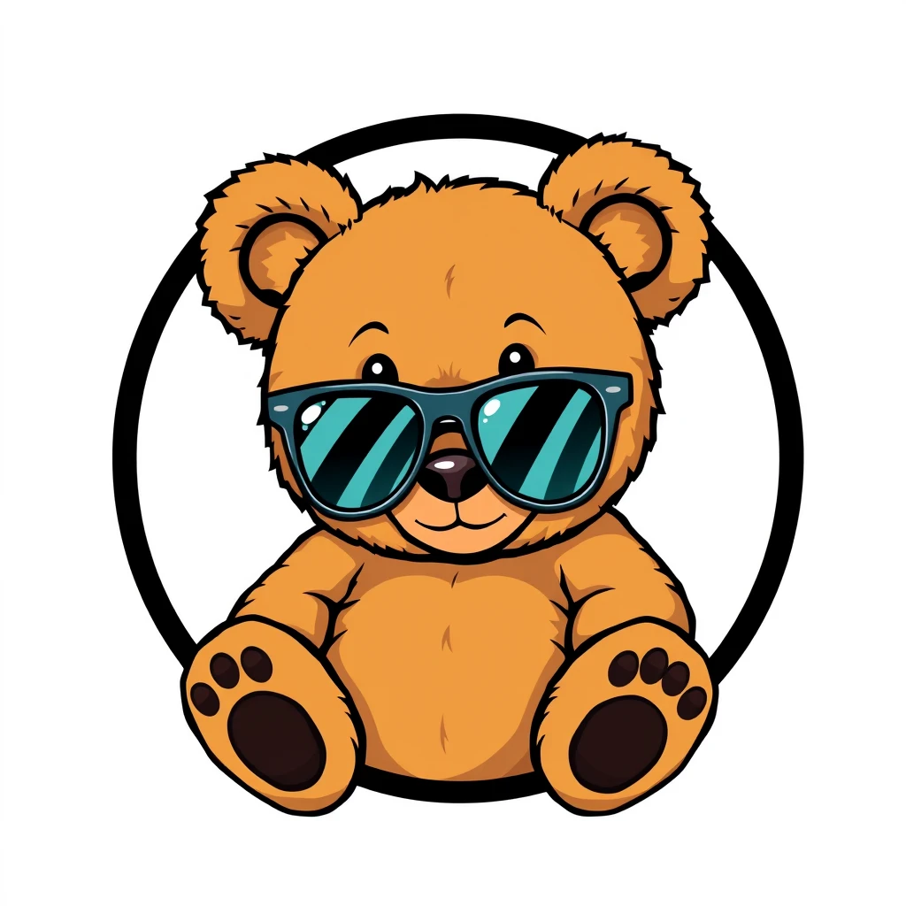 teddy bear wearing sunglass, flat 2d, vector, white background, enclosed in a circle, professional tshirt design vector