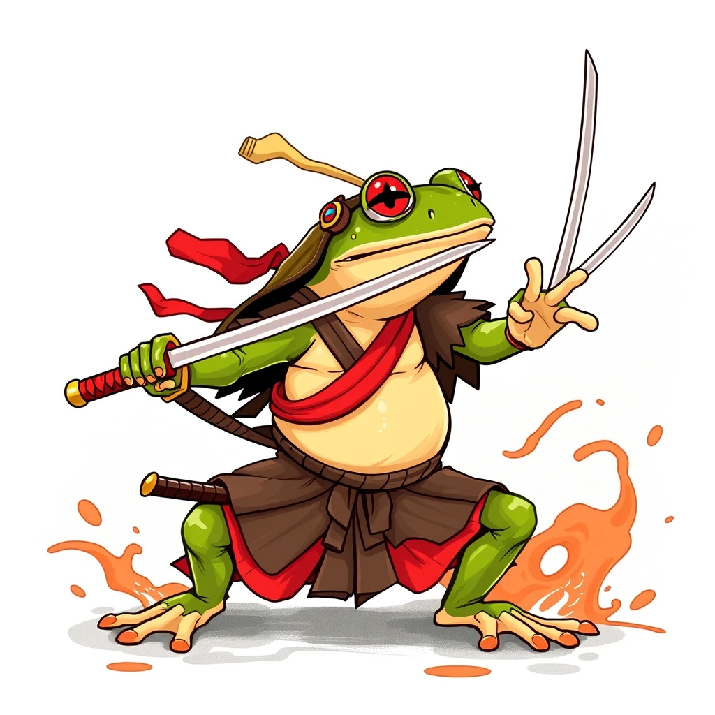 frog dancing with samurai swords - Image