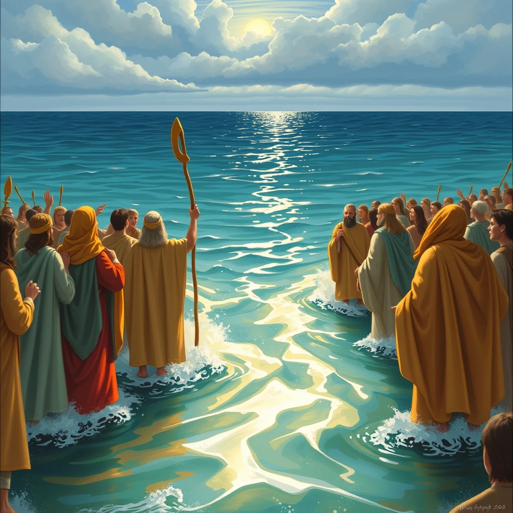 "Moses leads his people through the Reed Sea." - Image