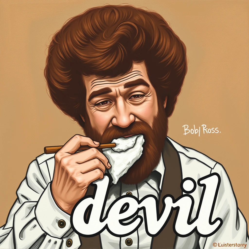 "Bob Ross eating the word 'devil'"