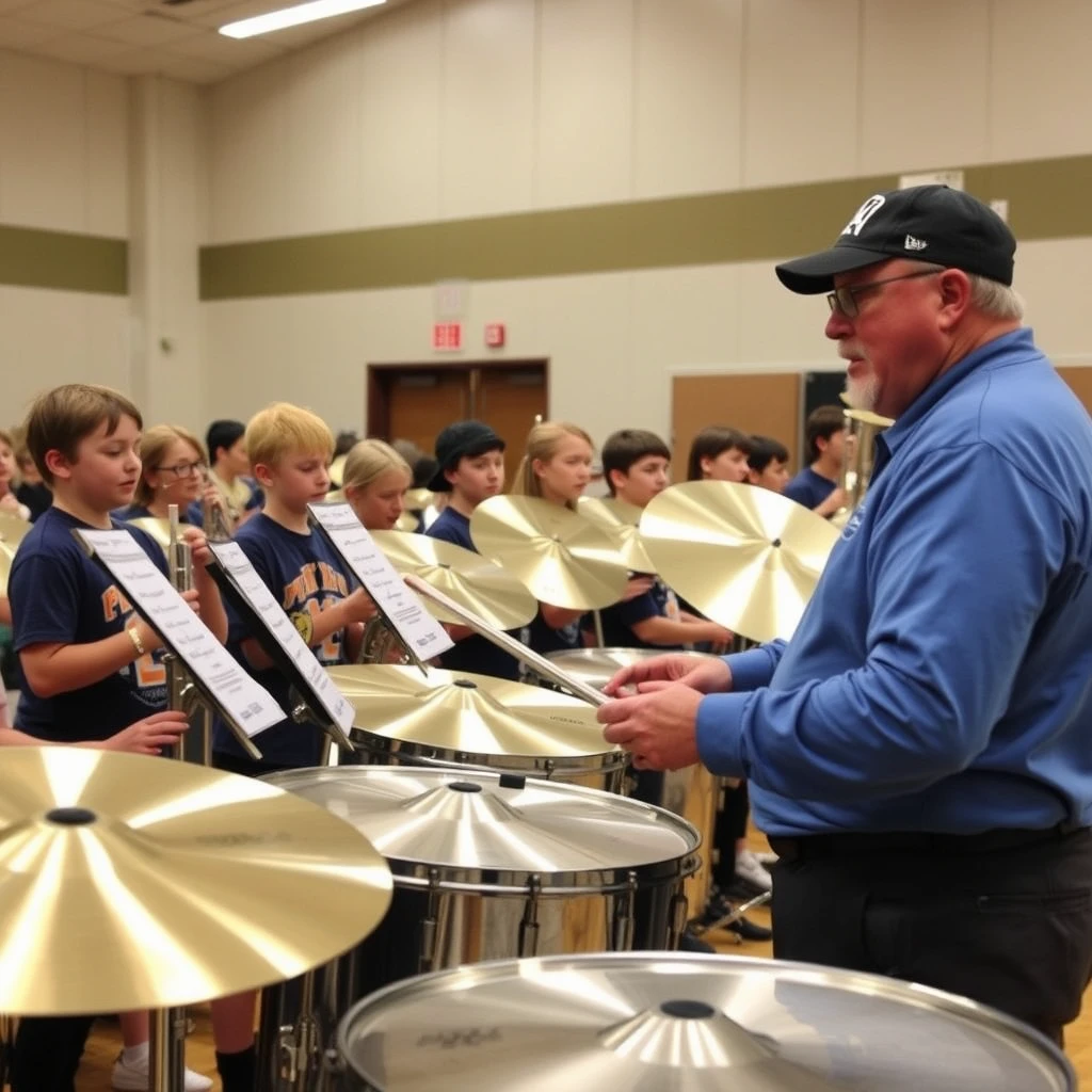 High school band cymbal section with insane instructor.