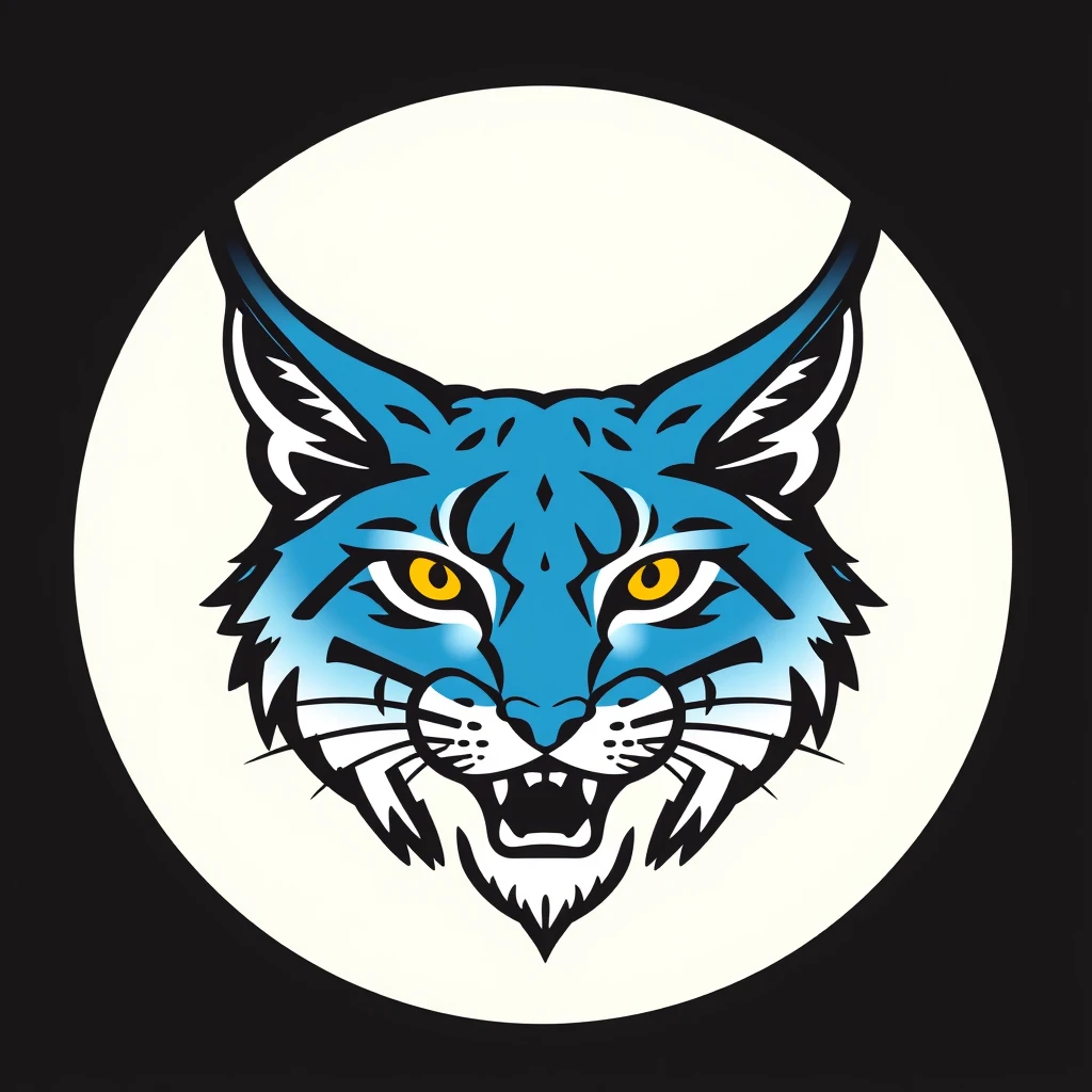 a circle logo of a blue Lynx - Image