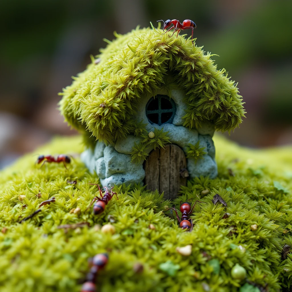 A house the size of an ant in the moss. - Image