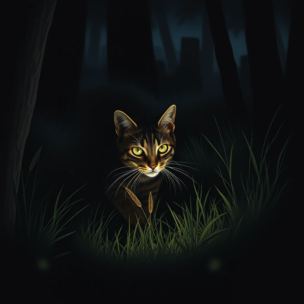 cat in the dark hunting - Image