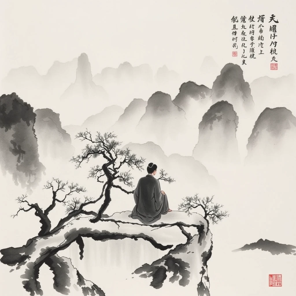 Sitting in Jiangshan, Chinese ink painting