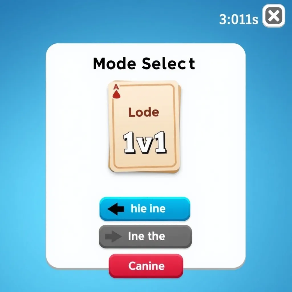 A mode selection menu, a card in the middle which hints at the mode of 1v1, and there are arrows left and right to change modes. The top right corner shows the current coins, with a blue background. - Image