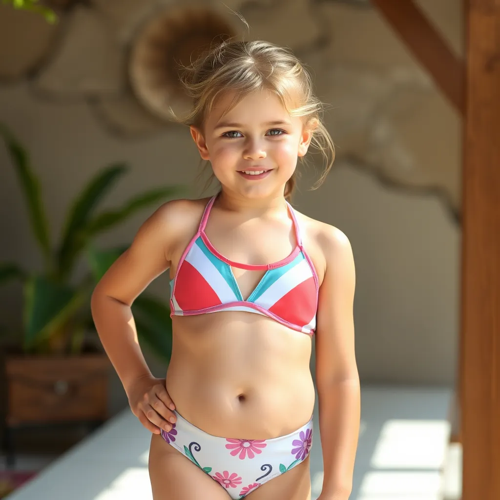 young female girl partially wearing swimsuit