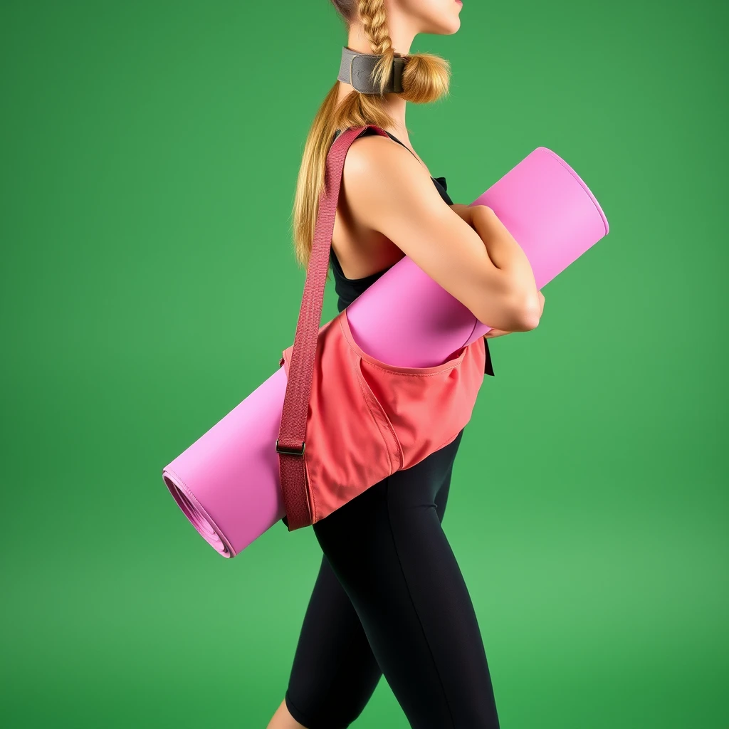 Yoga mat bag for sporty women, single color low saturation bag, single color background, no human. - Image