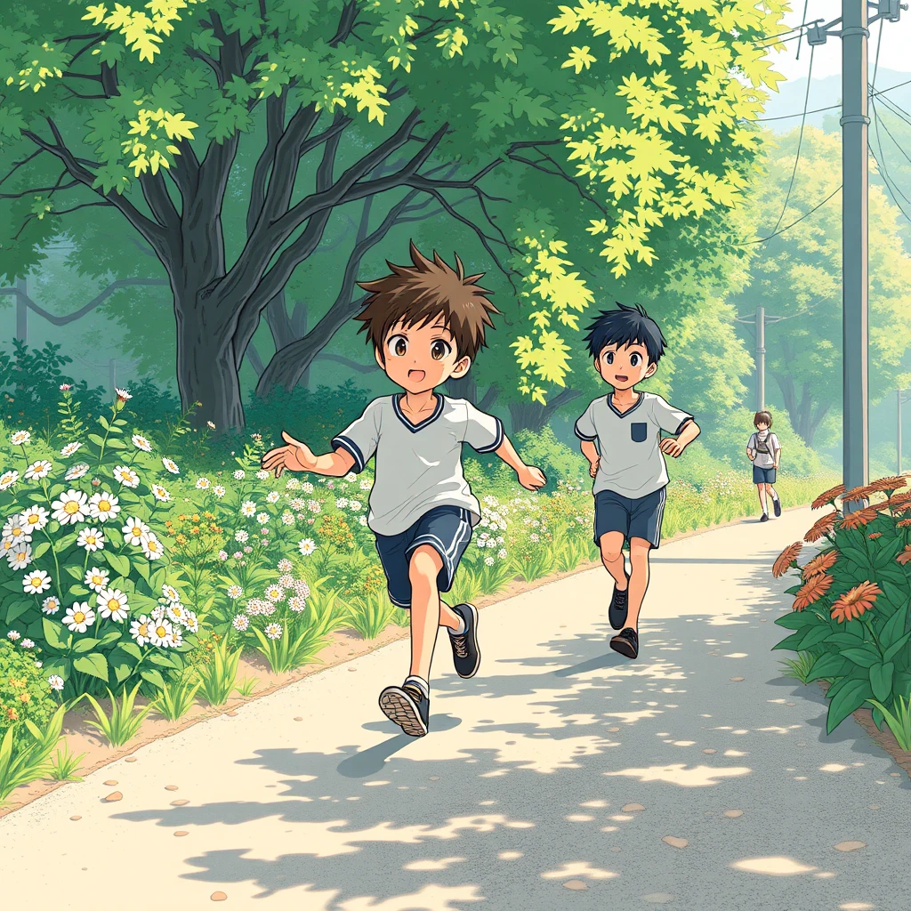 Youth, flowers, running, animation, realism, Japan, summer, a person, boys