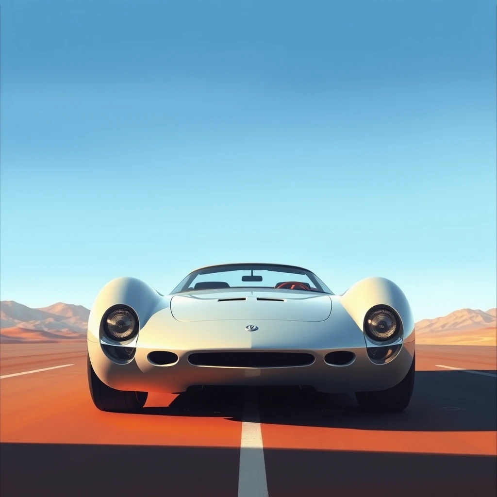 Low wide view, a retro-futuristic sports car concept, a painting by Syd Mead, sleek. - Image