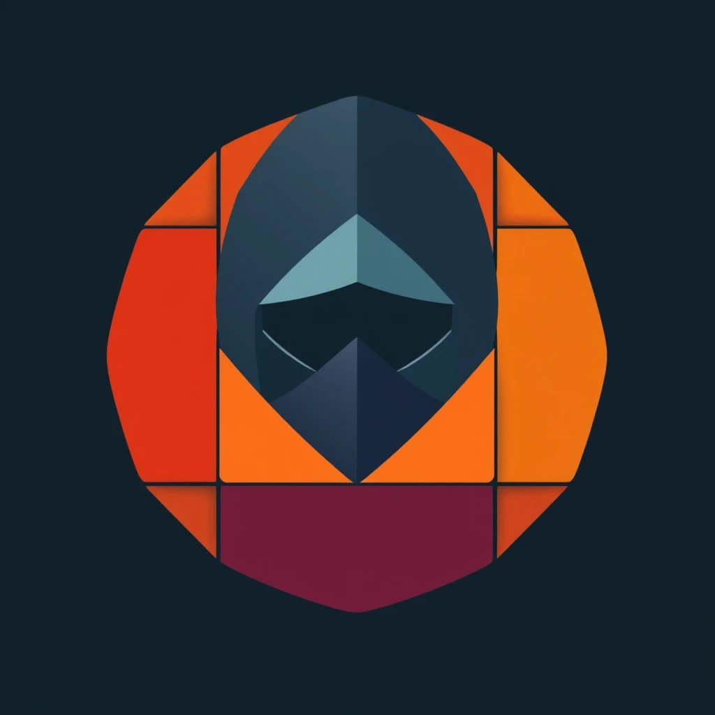 Generate an icon composed of solid colors and geometric shapes, in cool tones. It signifies concealment and covert actions. - Image