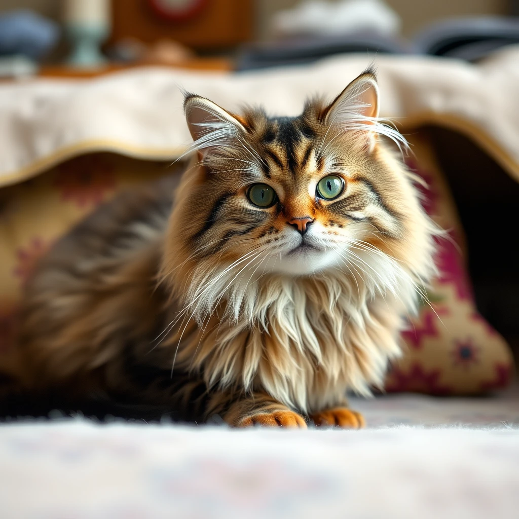 domestic medium hair cat in a cozy room - Image