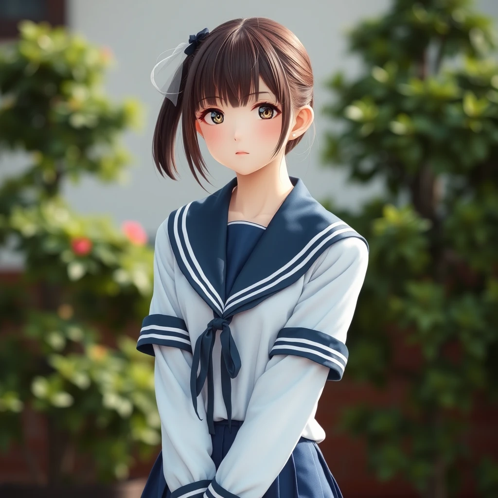 A Japanese girl wearing a school uniform. - Image