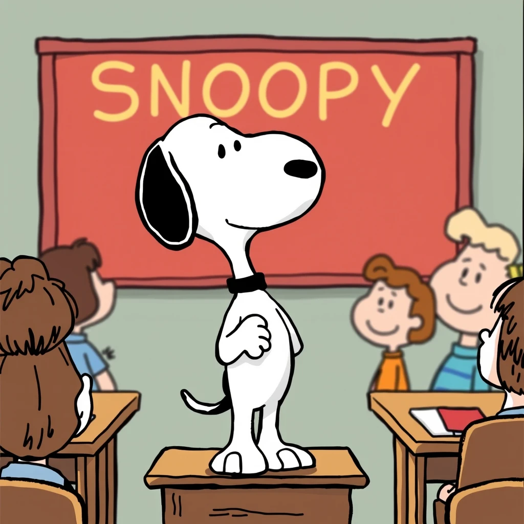 Comic: Snoopy as a teacher in front of the class. - Image