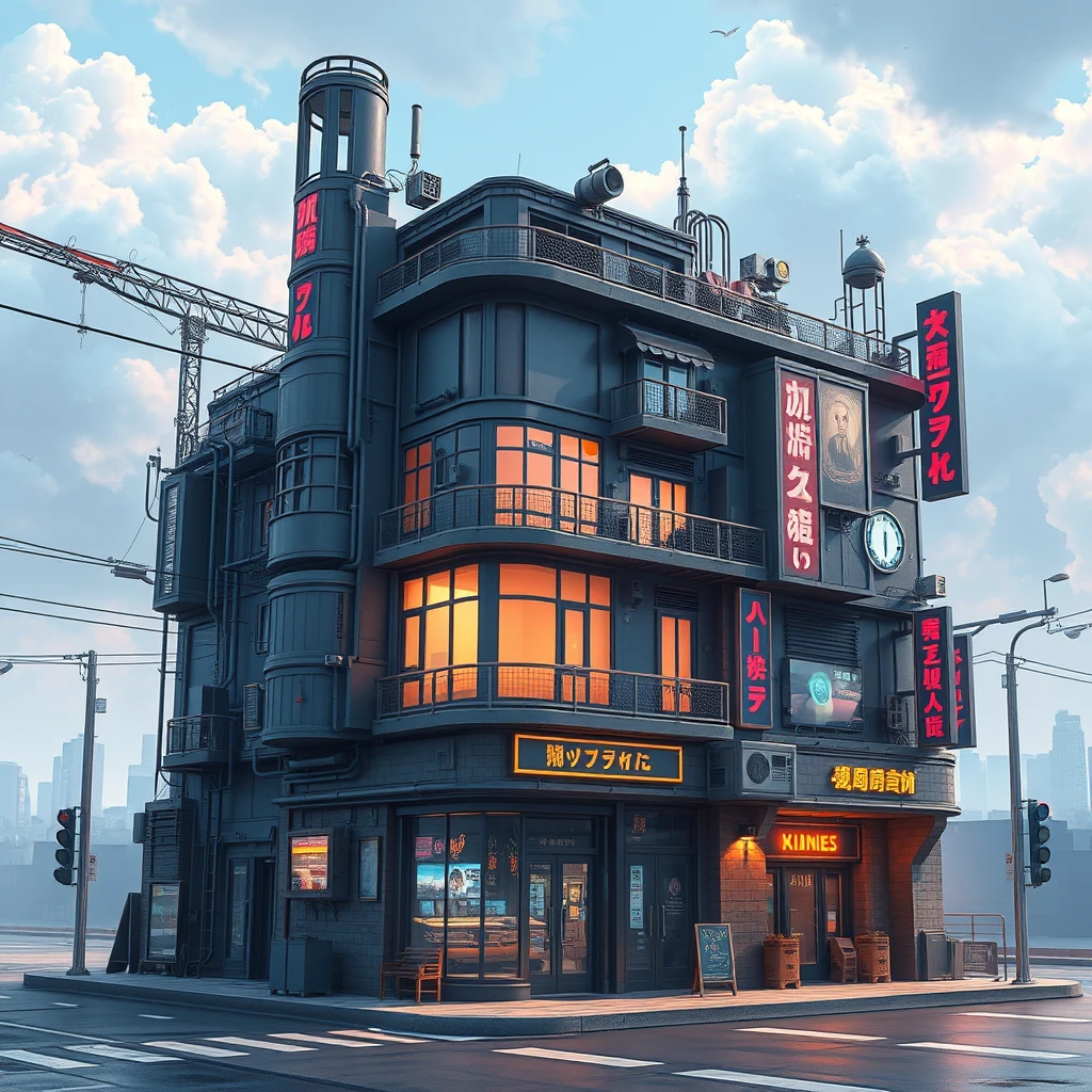  anime building , 3d, cyberpunk