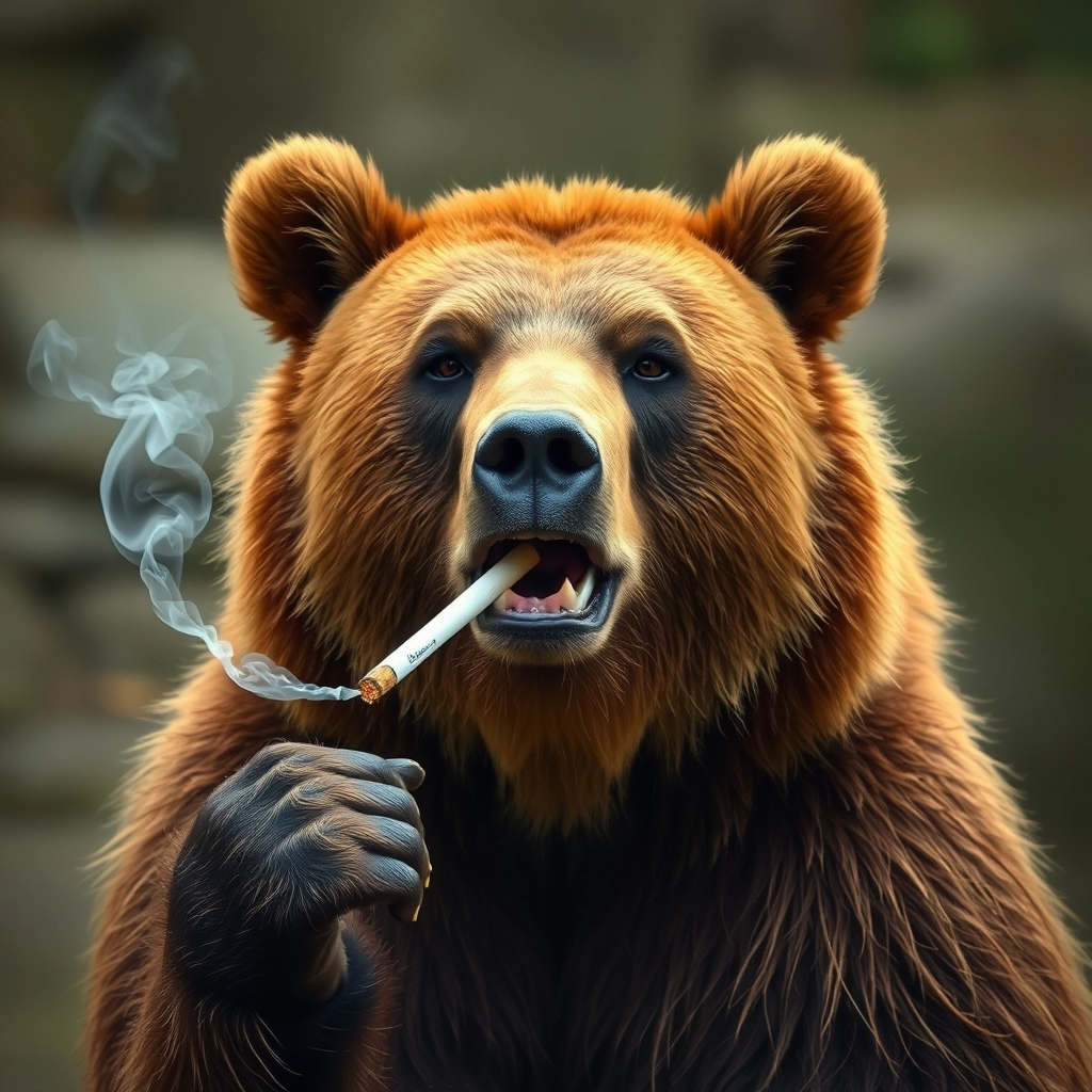 Bear smoke a cigarette - Image