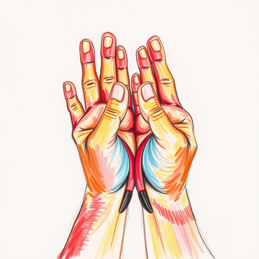 big hands, fake, fake hands, distorted, drawing, painting, crayon, sketch, impressionist - Image