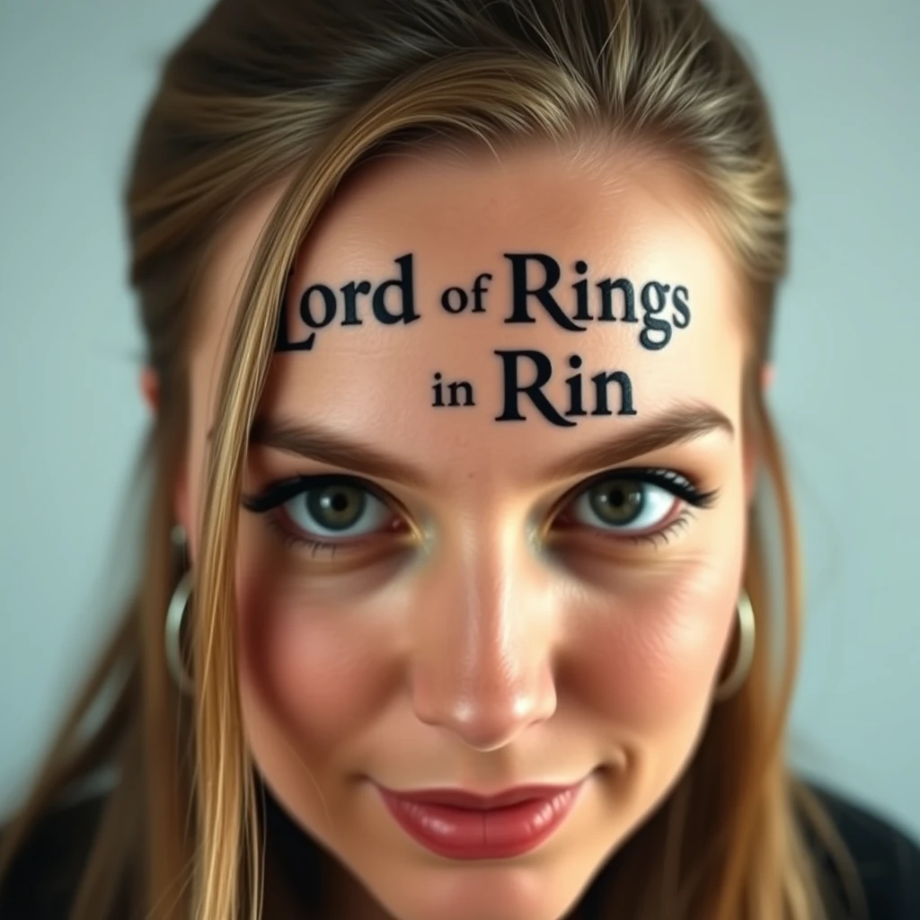 Professional headshot of a woman, the words "Lord of the Rings" tattooed on her forehead.