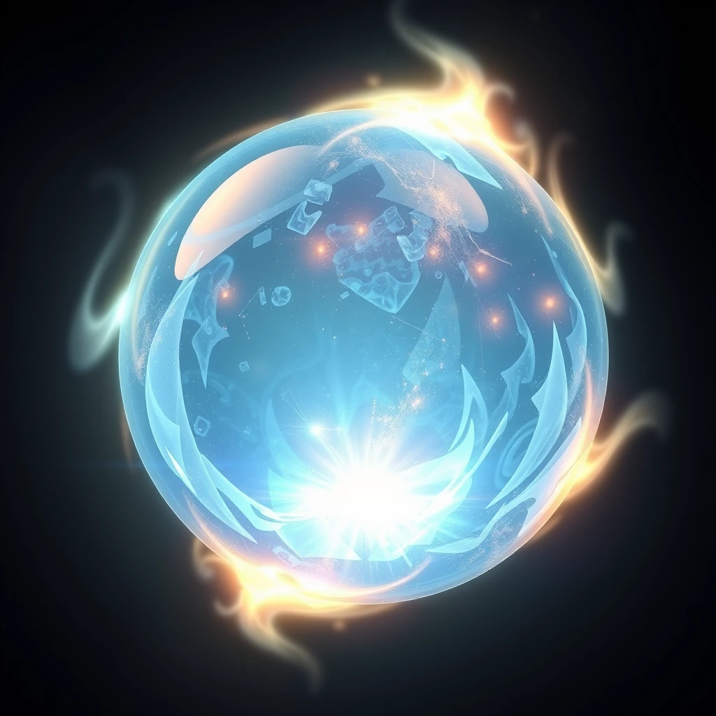 Glowing spirit power sphere in 2D game style, with a translucent, energy-pulsing surface. Ultra-high definition, 8K resolution. - Image